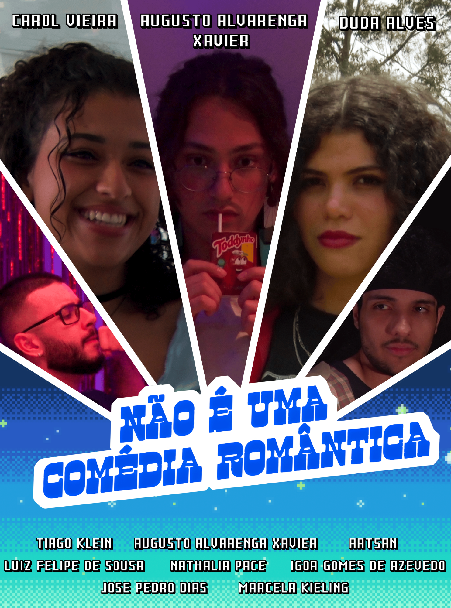 Poster de "Não é uma comédia romântica" com 5 personagens na capa e nomes do elenco